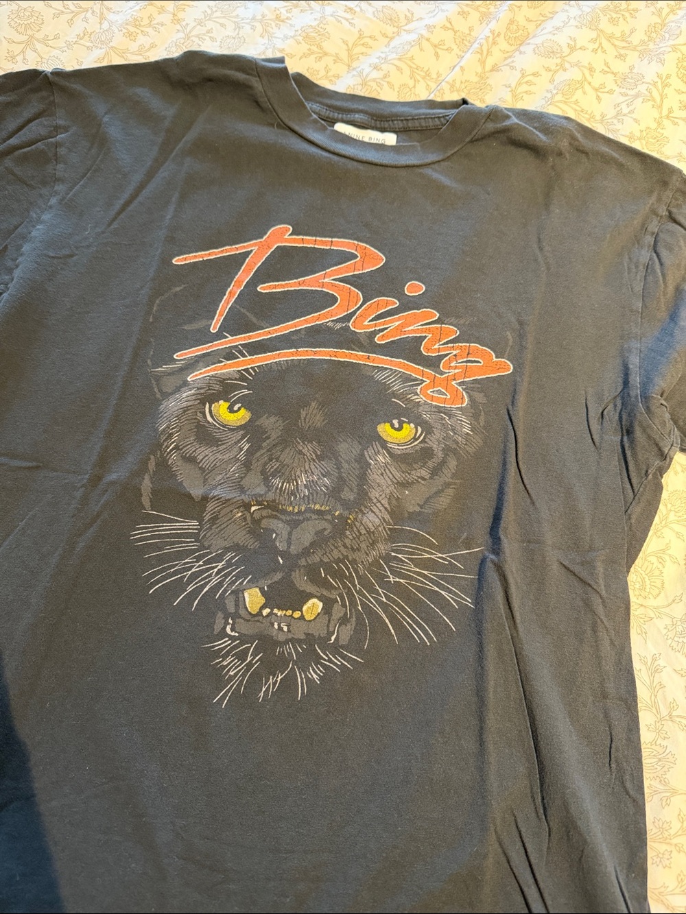 Anine Bing Black Graphic Panther Tee with Red Script